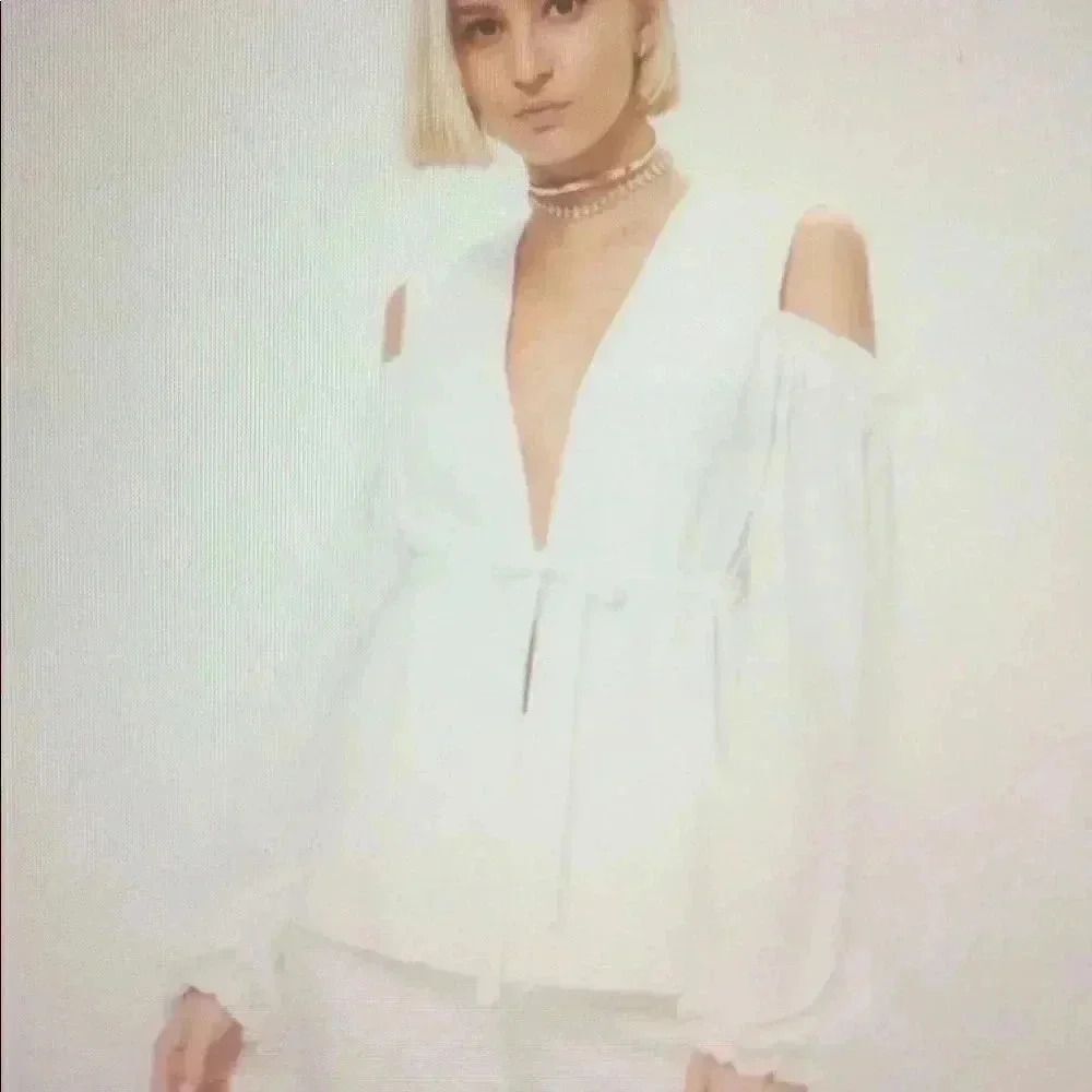 White Ruffle Cold Shoulder Top
